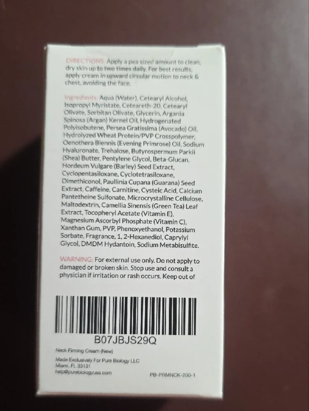 Pure Biology Neck Firming Cream With Symlift 1.7 FL Oz New In Box